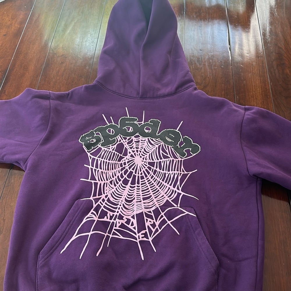 Sp5der hoodie, purple with embellished logo.  Men’s size medium